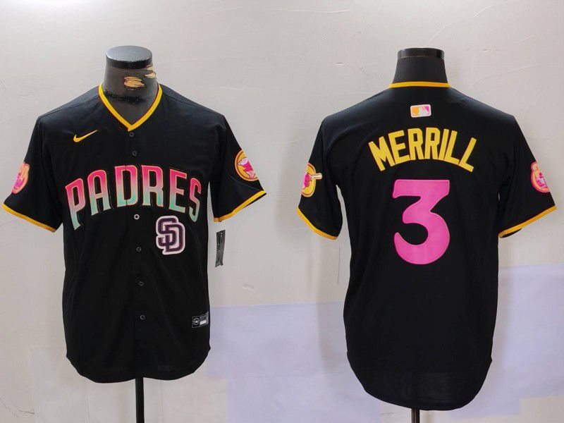 Men San Diego Padres #3 Merrill Black Joint Name 2024 Nike MLB Jersey style 4->san diego padres->MLB Jersey